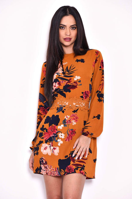 Mustard Floral Crochet Waist Dress