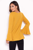 Mustard Knitted Top With Frill Detailed Sleeves