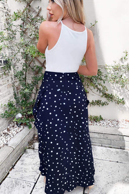 Navy Polka Dot Wrap Style Skirt