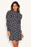 Navy Ditsy Floral Puff Sleeve Skater Dress