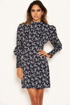 Navy Ditsy Floral Puff Sleeve Skater Dress