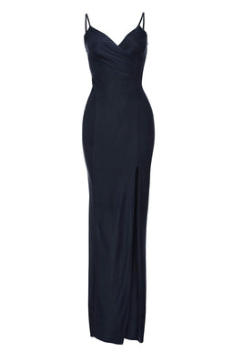 Slinky Navy Maxi Dress with Wrap Front V Neck