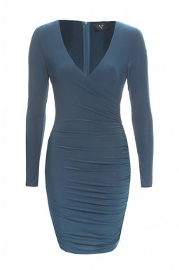 V Front Slinky Ruched Dress