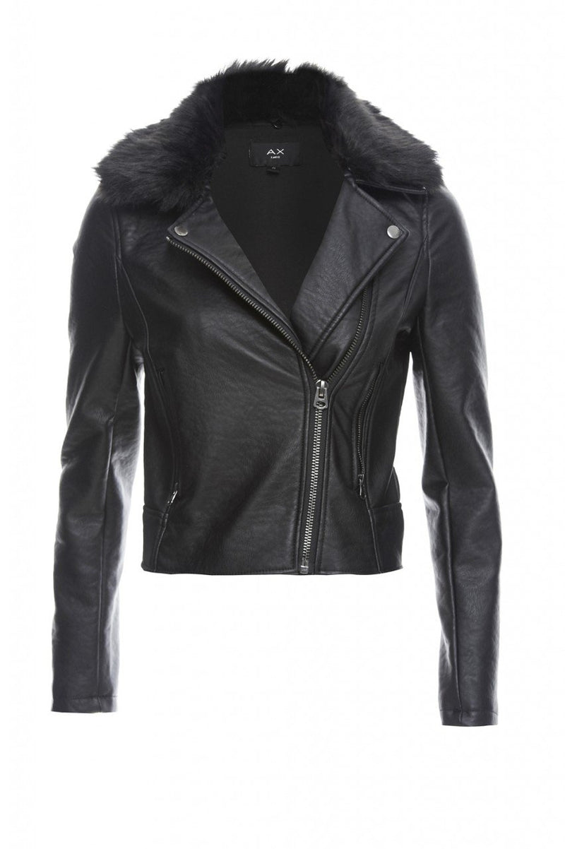 Cropped Faux Leather and Fur Jacket