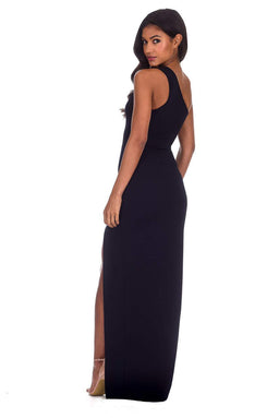 Navy Asymmetric Thigh Split Maxi Dress