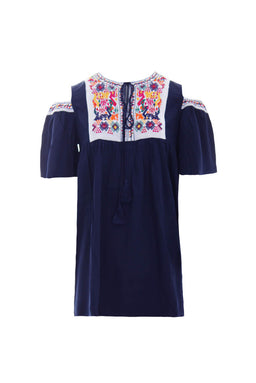 Navy Aztec Cold Shoulder Dress