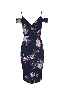Navy Bodycon Printed Wrap Dress