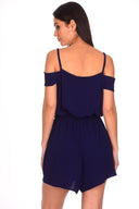 Navy Cold Shoulder Wrap Front Playsuit