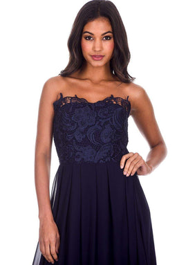Navy Crochet Bandeau Top Maxi Dress