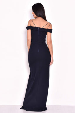 Navy Crochet Detail Double Strap Maxi Dress