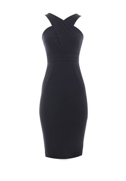 Navy Crochet Detail Waist Midi Dress