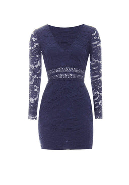 Navy Crochet Detailed Dress