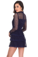 Navy Crochet Long Sleeved Dress