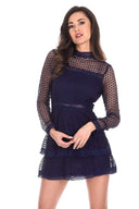 Navy Crochet Long Sleeved Dress