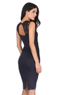 Navy Crochet Midi Dress With Back Detail