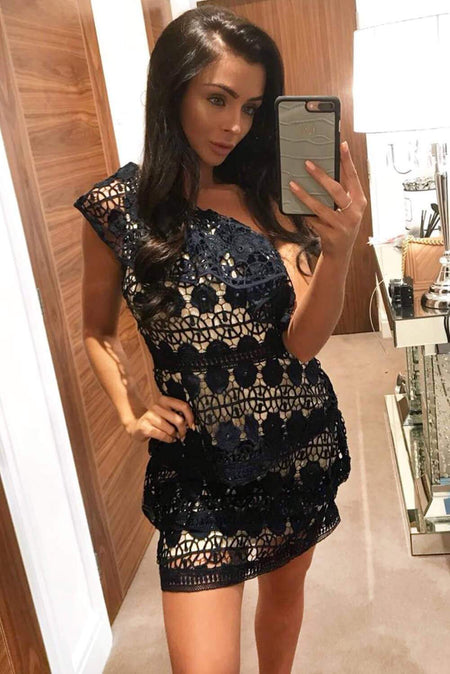 Navy Crochet Tiered Dress