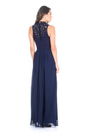 Navy Crochet Top Chiffon Maxi Dress