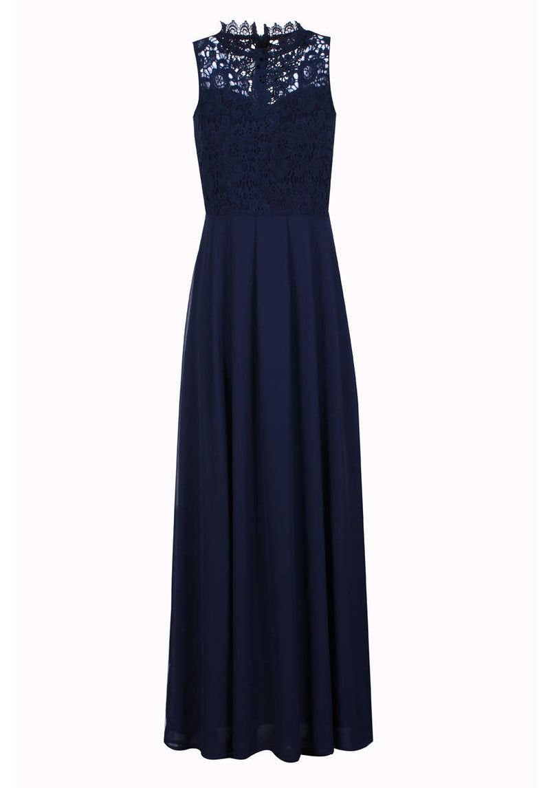 Navy Crochet Top Chiffon Maxi Dress