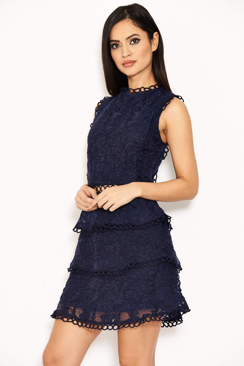 Navy Cut Out Crochet Mini Dress