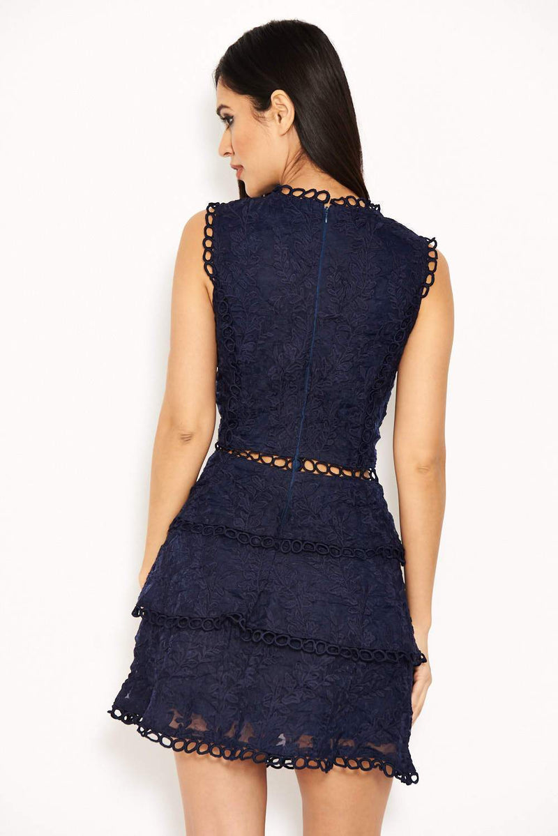 Navy Cut Out Crochet Mini Dress