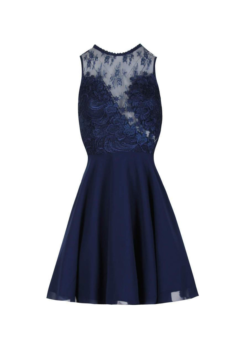Navy Embroidered Lace Skater Dress