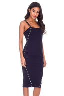 Navy Eyelet Detail Bodycon Midi Dress