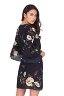 Navy Floral Elasticated Waist Dress