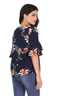 Navy Floral Frill Detail Top