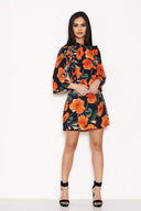 Navy Floral Frill Front Dress