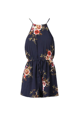 Navy Floral High Neck Playsuit