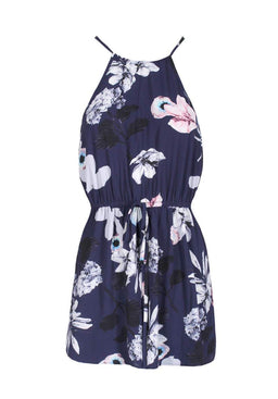 Navy Floral High Neck Strappy Playsuit