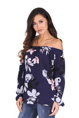 Navy Floral Off The Shoulder Top
