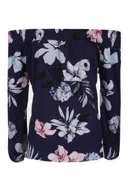 Navy Floral Off The Shoulder Top