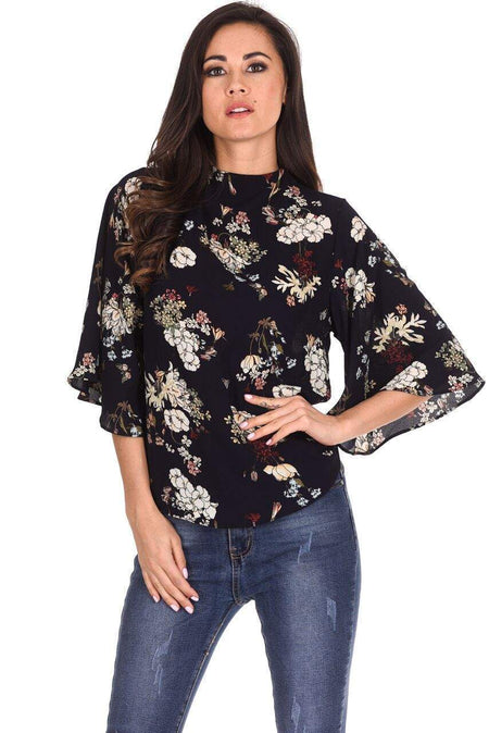 Navy Floral Print Top