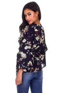 Navy Floral Print Wrap Top