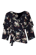 Navy Floral Print Wrap Top