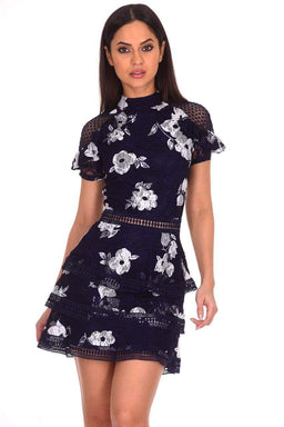 Navy Flower Detail Lace Dress