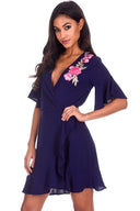 Navy Frill Floral Embroidery Dress