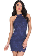 Navy Halter Lace Mini Dress