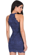 Navy Halter Lace Mini Dress