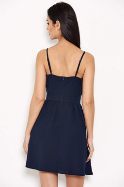 Navy Knot Front Skater Dress