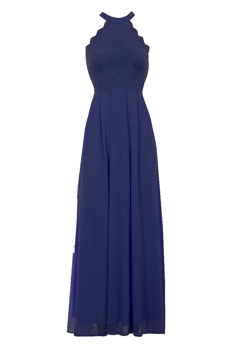 Navy Lace Choker Neck Maxi Dress