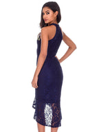 Navy Lace Fishtail Hem Bodycon Dress