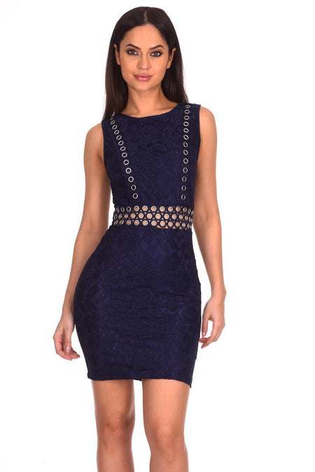 Navy Lace Eyelet Detailed Dress