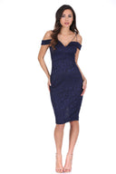 Navy Off The Shoulder Strappy Lace Midi Dress