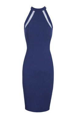 Navy Mesh Detail Bodycon Dress