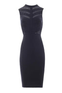 Navy Mesh Paneling Midi Dress