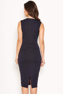 Navy Midi Dress With Lace Contrast Front
