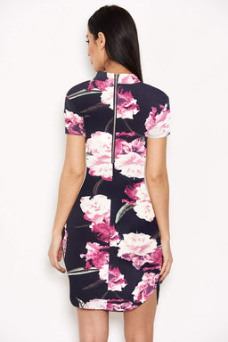 Navy Mini Dress With Floral Detail