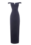 Navy Notch Front Off The Shoulder Maxi dress